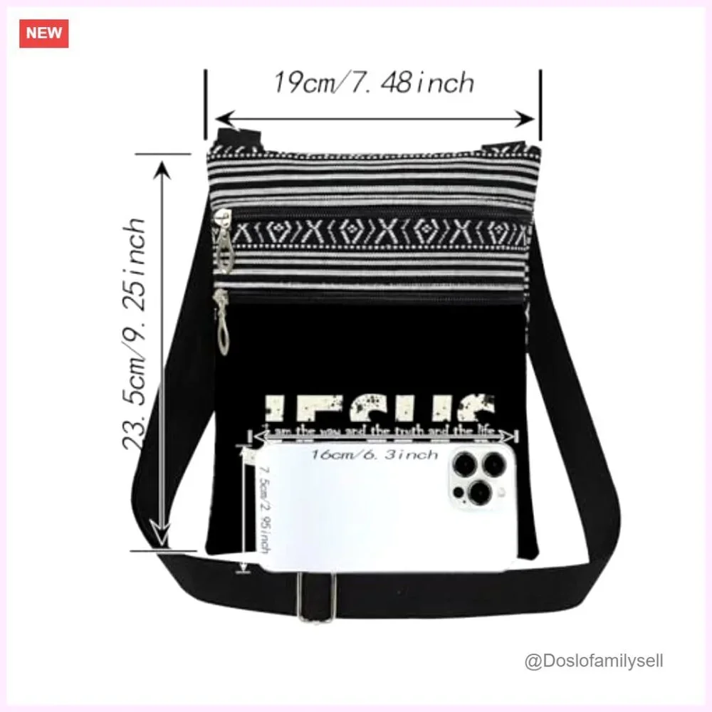 Jesus Scripture Letter Print Crossbody Bag Adjustable Strap Polyester Fiber